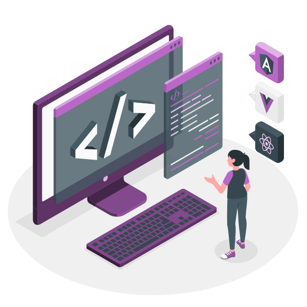 Illustration of a developer building with modern frameworks